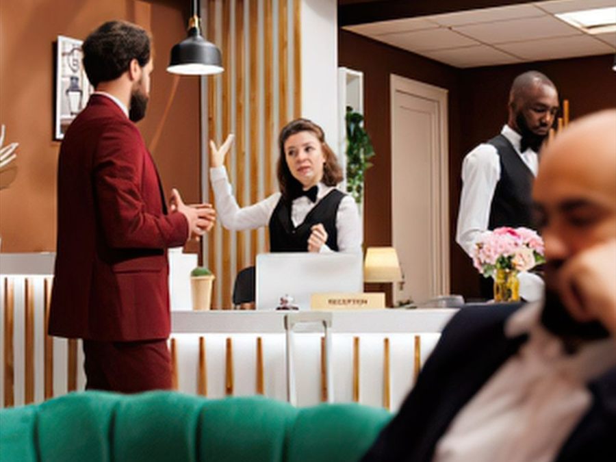 Recepción de hotel durante el check-in